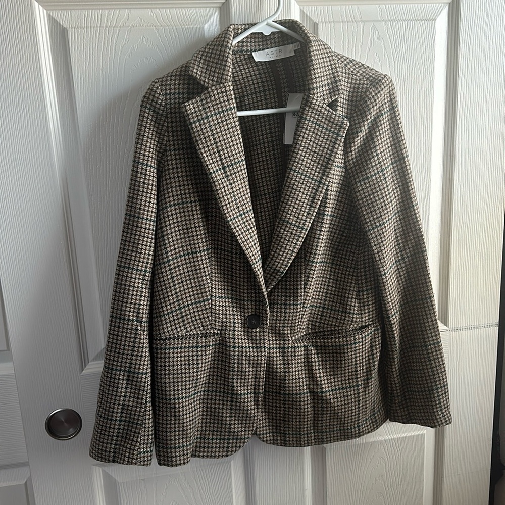 XS brown-green plaid blazer